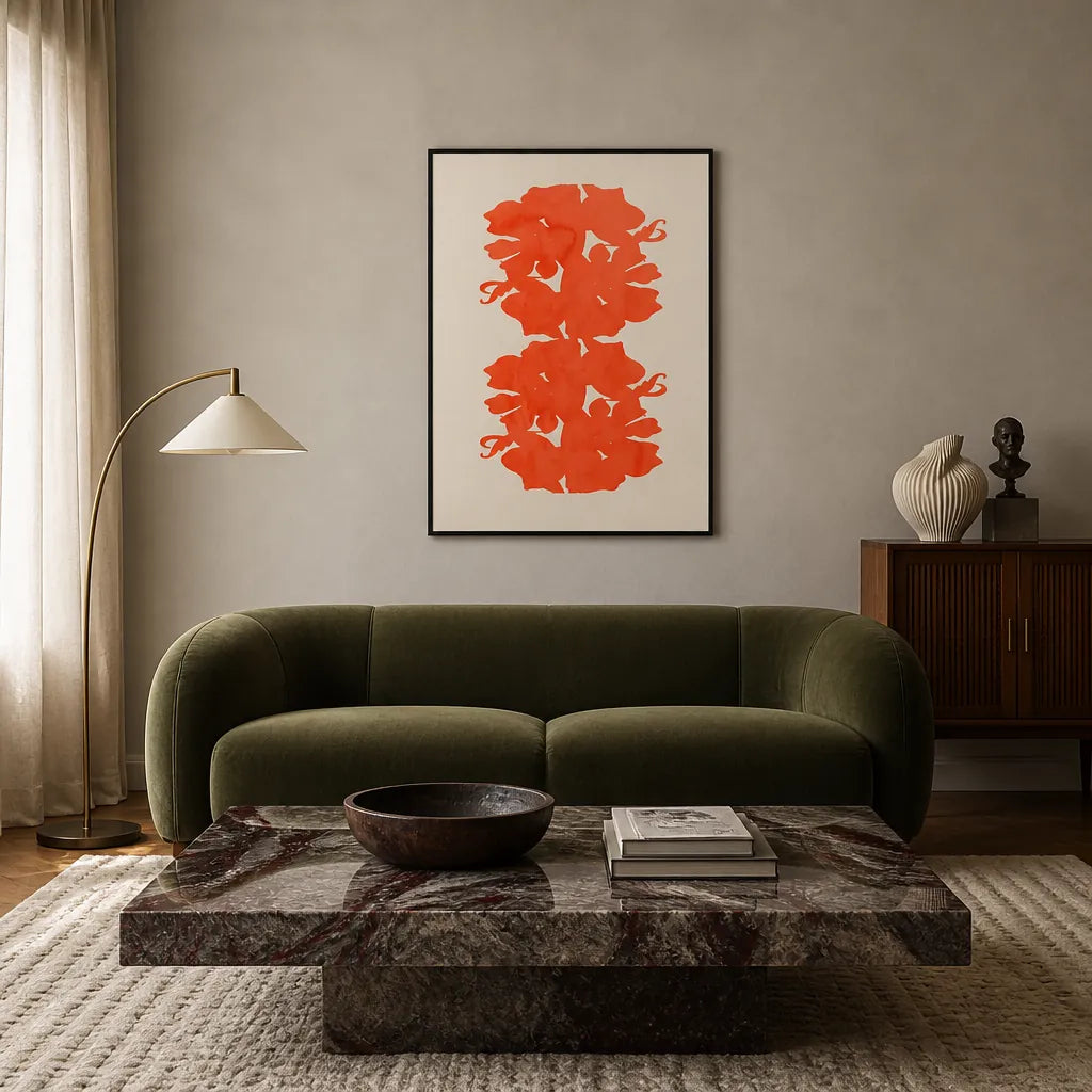 Room mockup featuring Vibrant Red Blooms Art Print