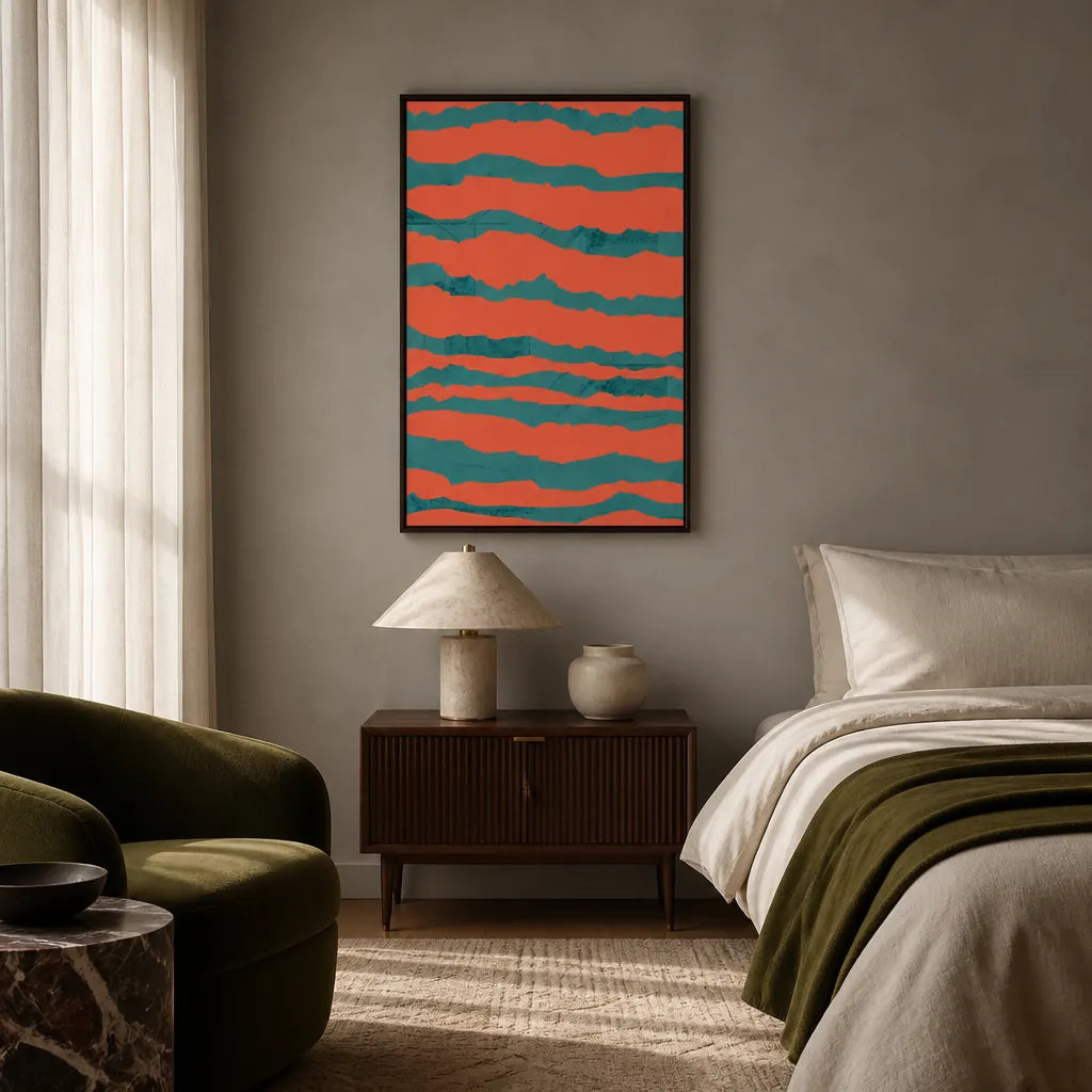 Room mockup featuring Wavy Coral Stripes Art Print