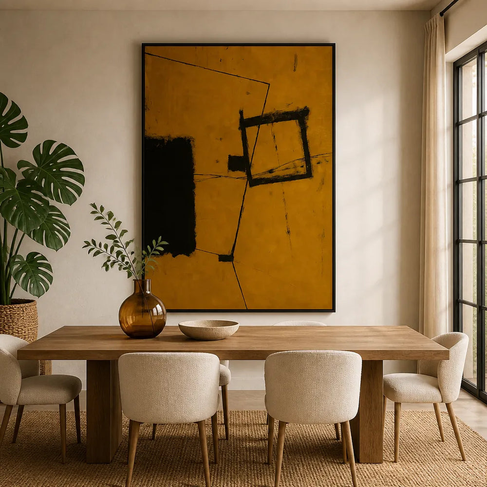 Room mockup featuring Abstract Black Gold Shapes Art Print