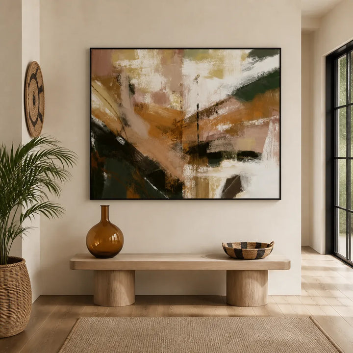 Room mockup featuring Dusty Pinkolive Abstract Art Print
