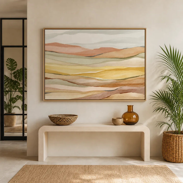 Room mockup featuring Warm Horizon Layers Art Print
