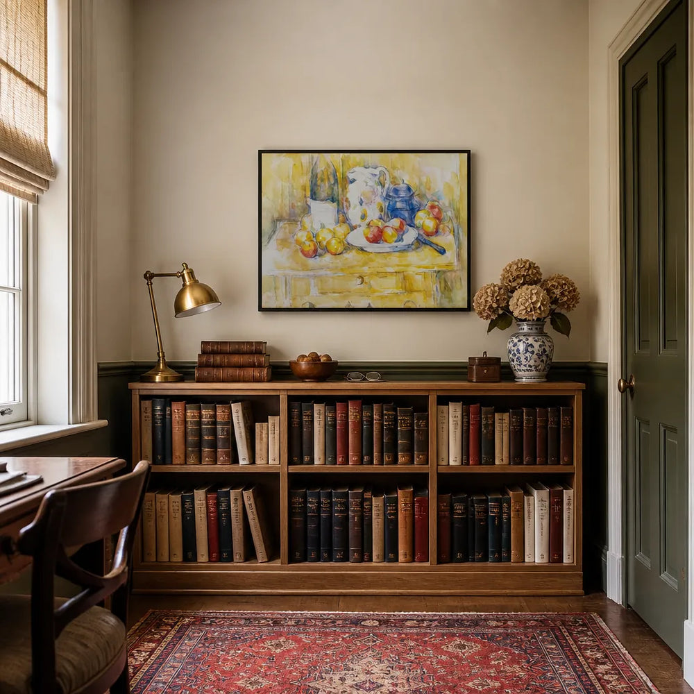 Room mockup featuring Apples on a Sideboard by Cézanne Art Print