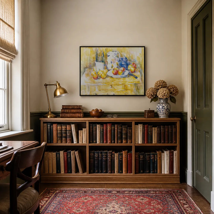 Room mockup featuring Apples on a Sideboard by Cézanne Art Print