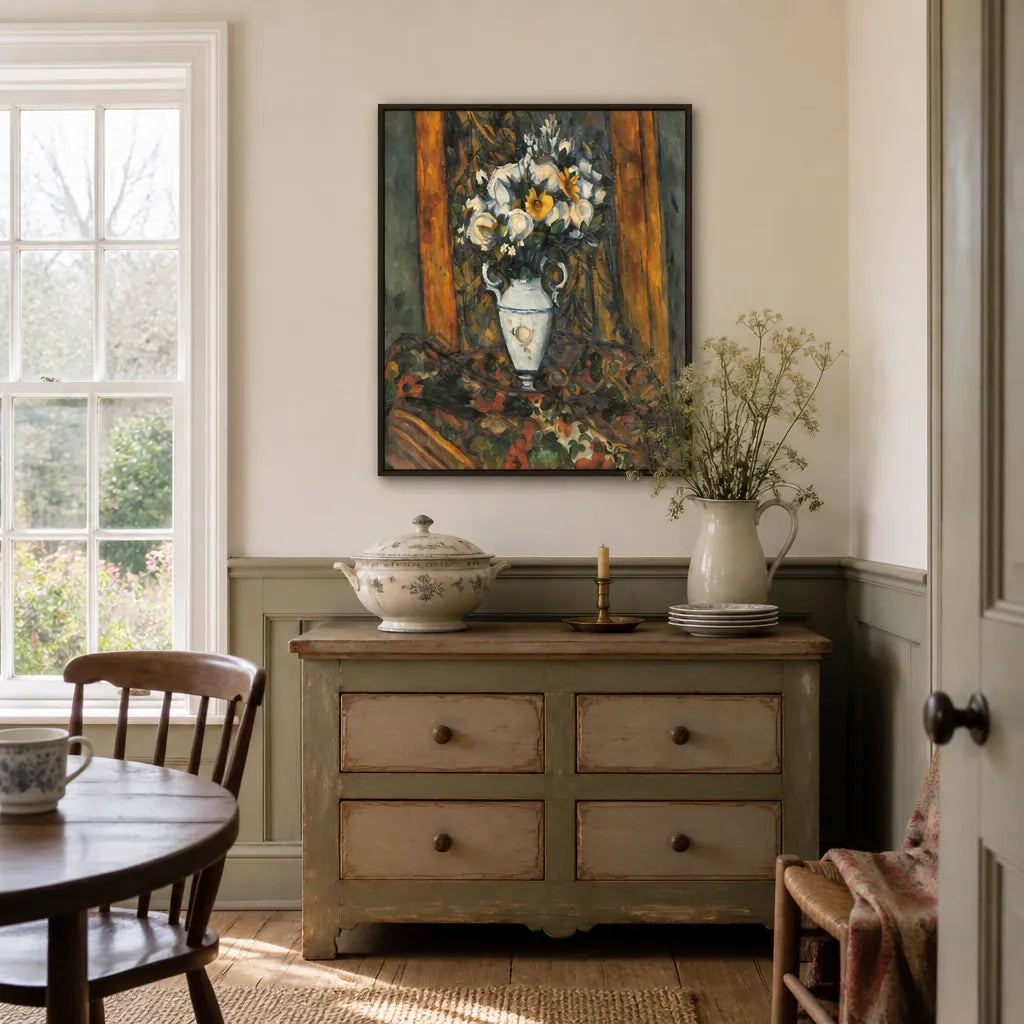 Room mockup featuring Vase of Flowers by Cézanne Art Print