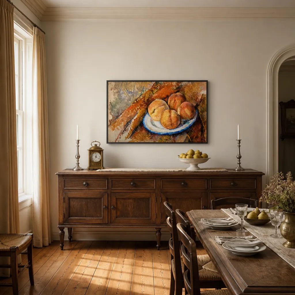 Room mockup featuring Four Peaches Plate Art Print