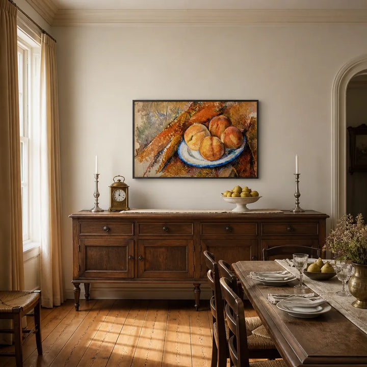 Room mockup featuring Four Peaches Plate Art Print