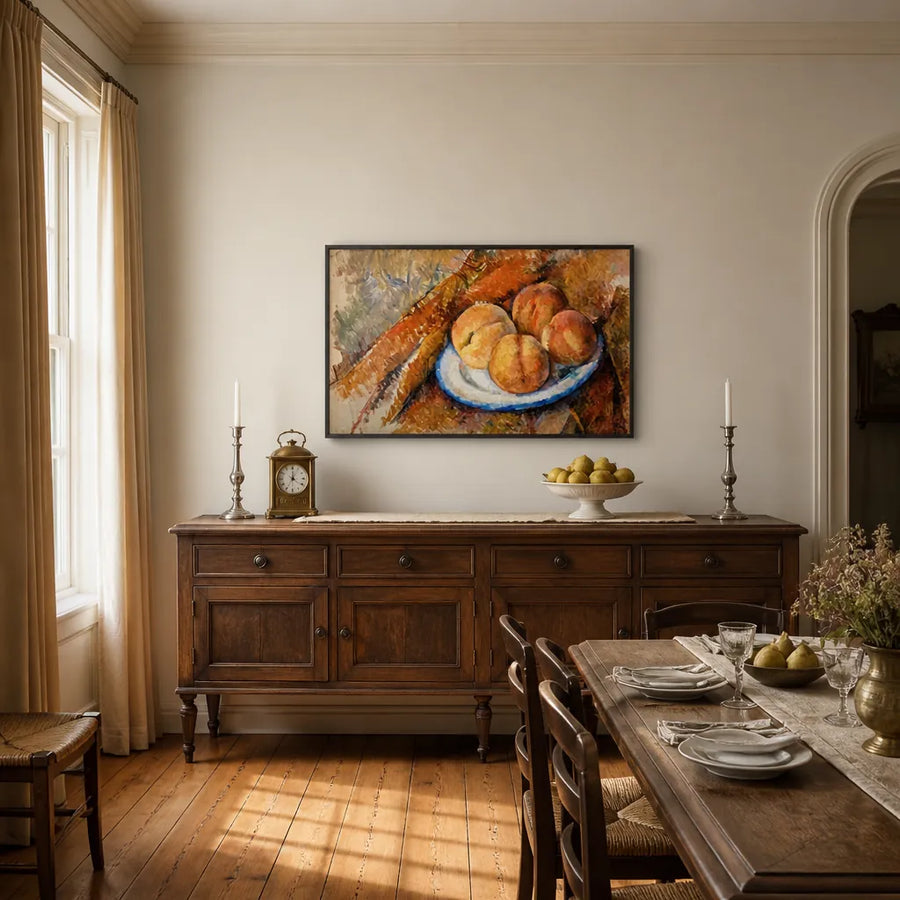 Four Peaches Plate Art Print in a room setting