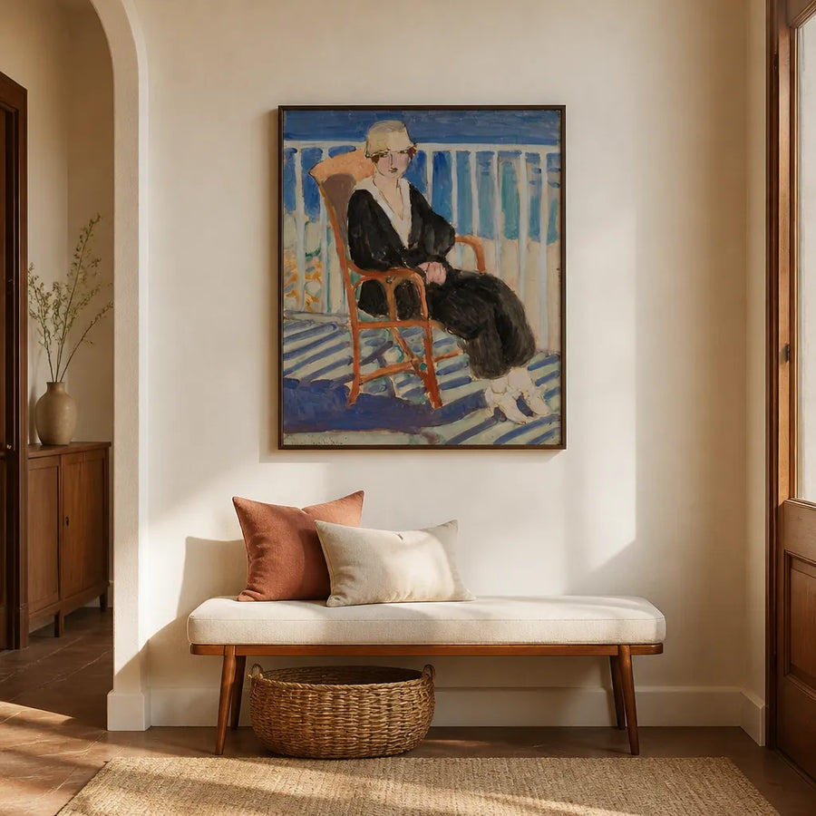 Young Girl on the Balcony Art Print in a room setting