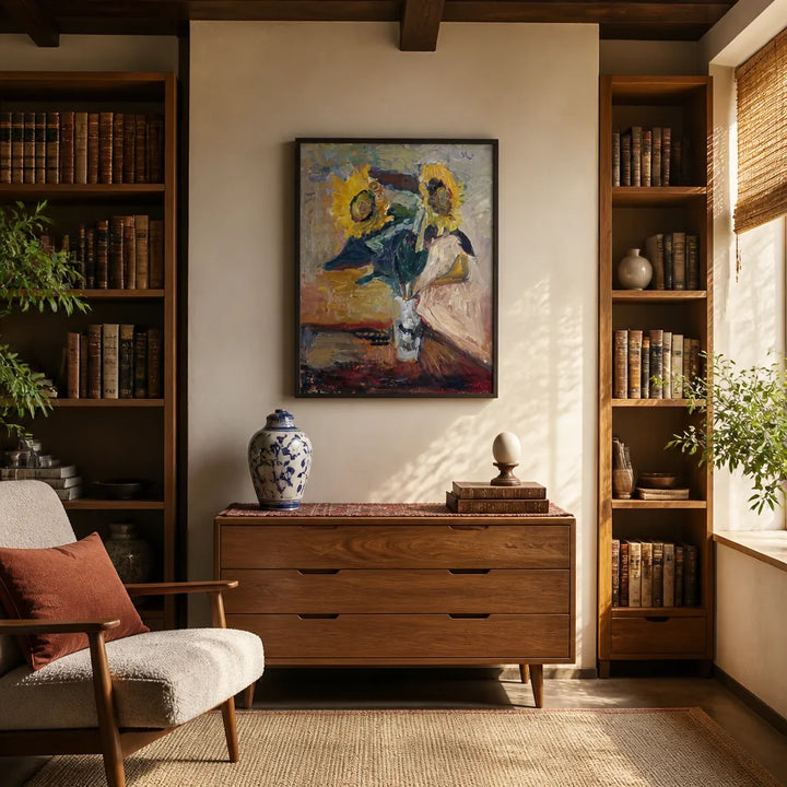 Room mockup featuring Sunflowers in a Vase Art Print