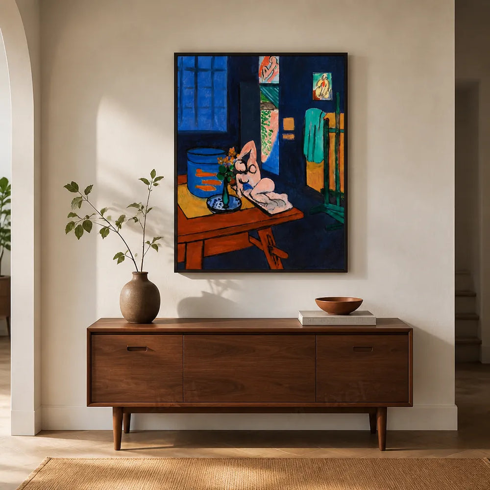 Room mockup featuring Studio Goldfish by Matisse Art Print