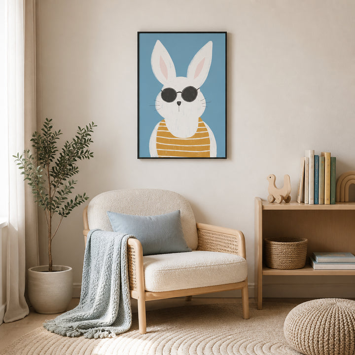 Room mockup featuring Cool Bunny With Shades Art Print