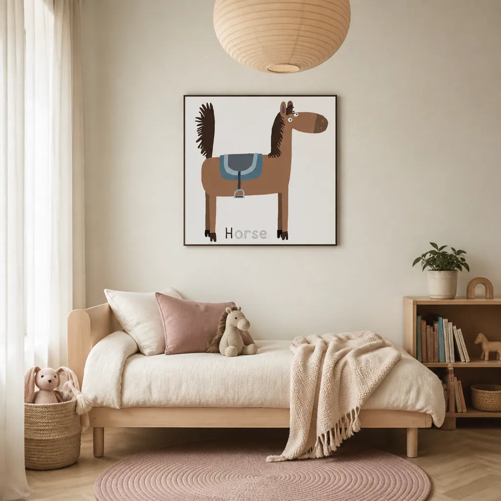 Room mockup featuring Cute Cartoon Horse Art Print