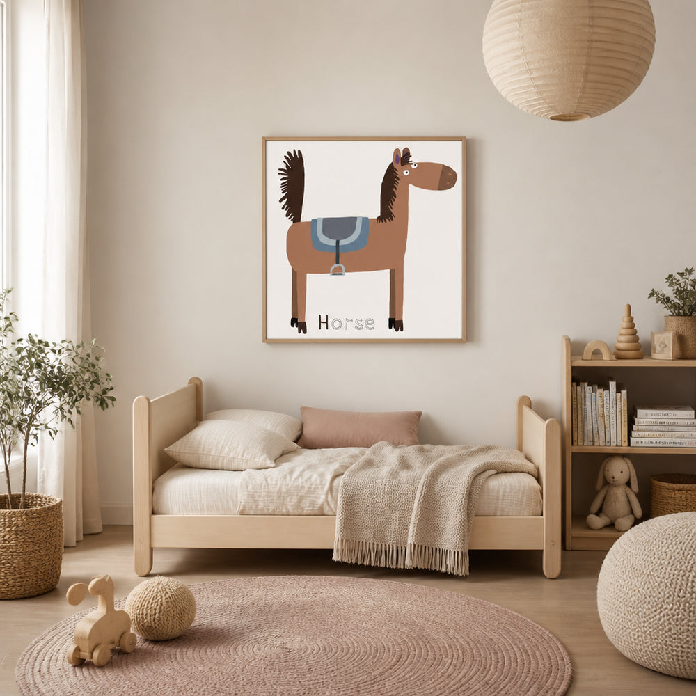 Room mockup featuring Cute Cartoon Horse Art Print