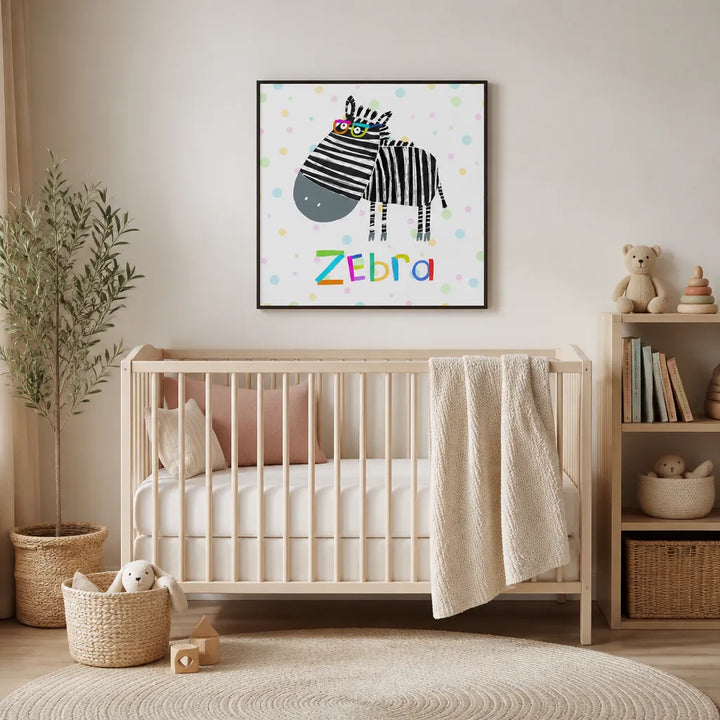 Room mockup featuring Cute Colorful Zebra Art Print