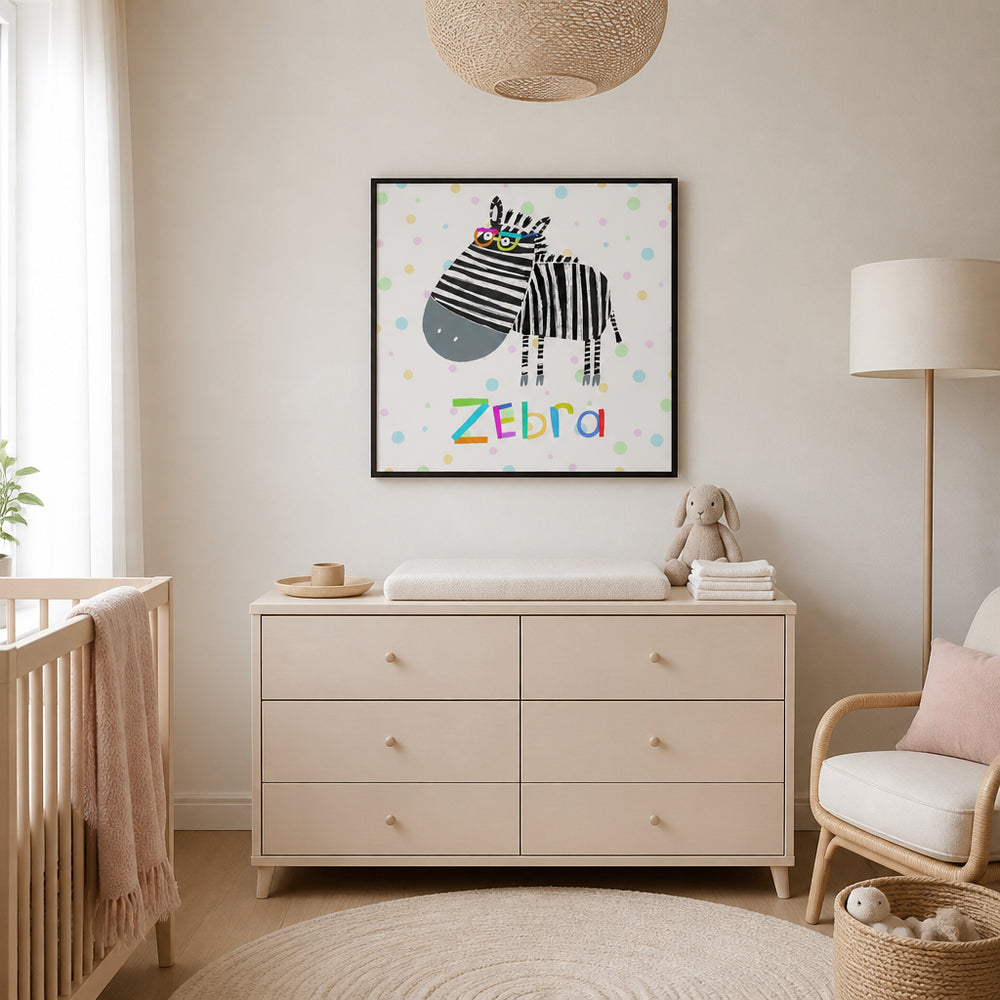 Room mockup featuring Cute Colorful Zebra Art Print
