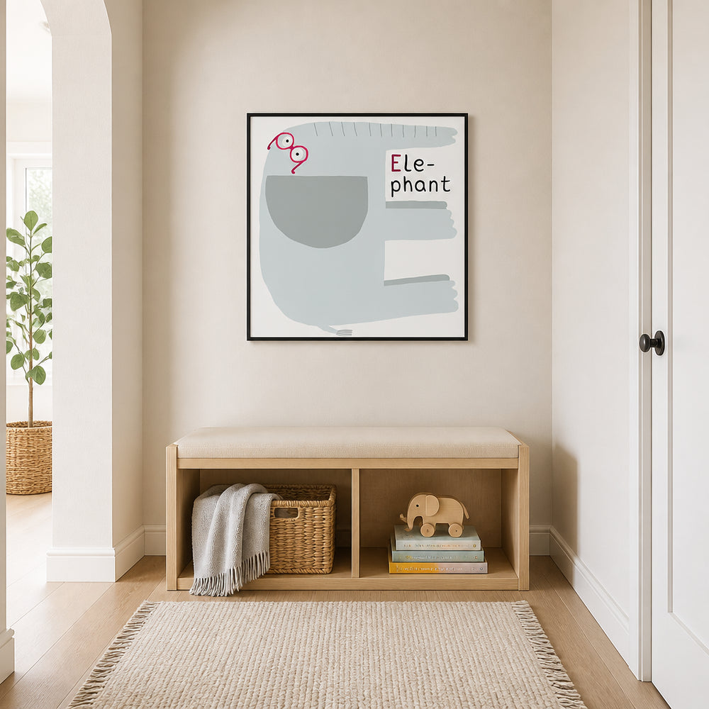 Room mockup featuring Cute Elephant Letter E Art Print