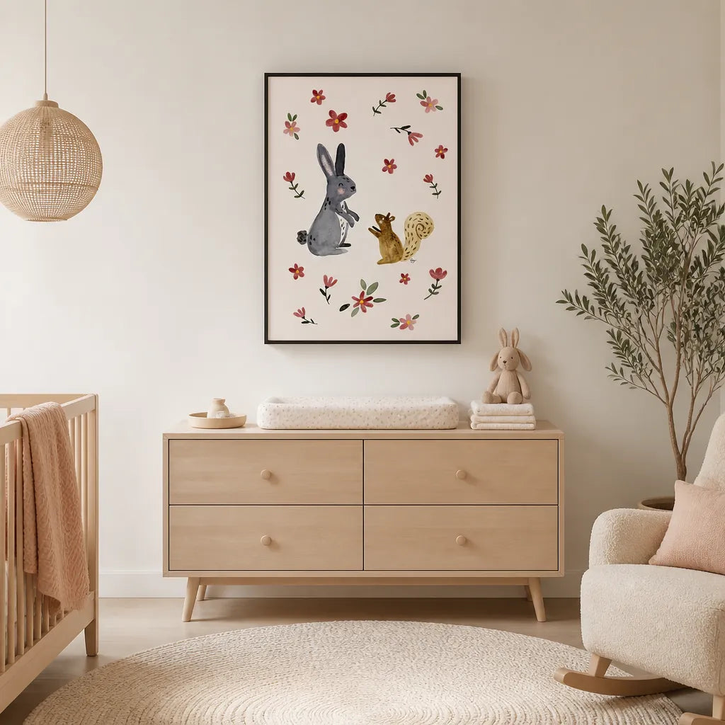 Room mockup featuring Cute Forest Friends Art Print