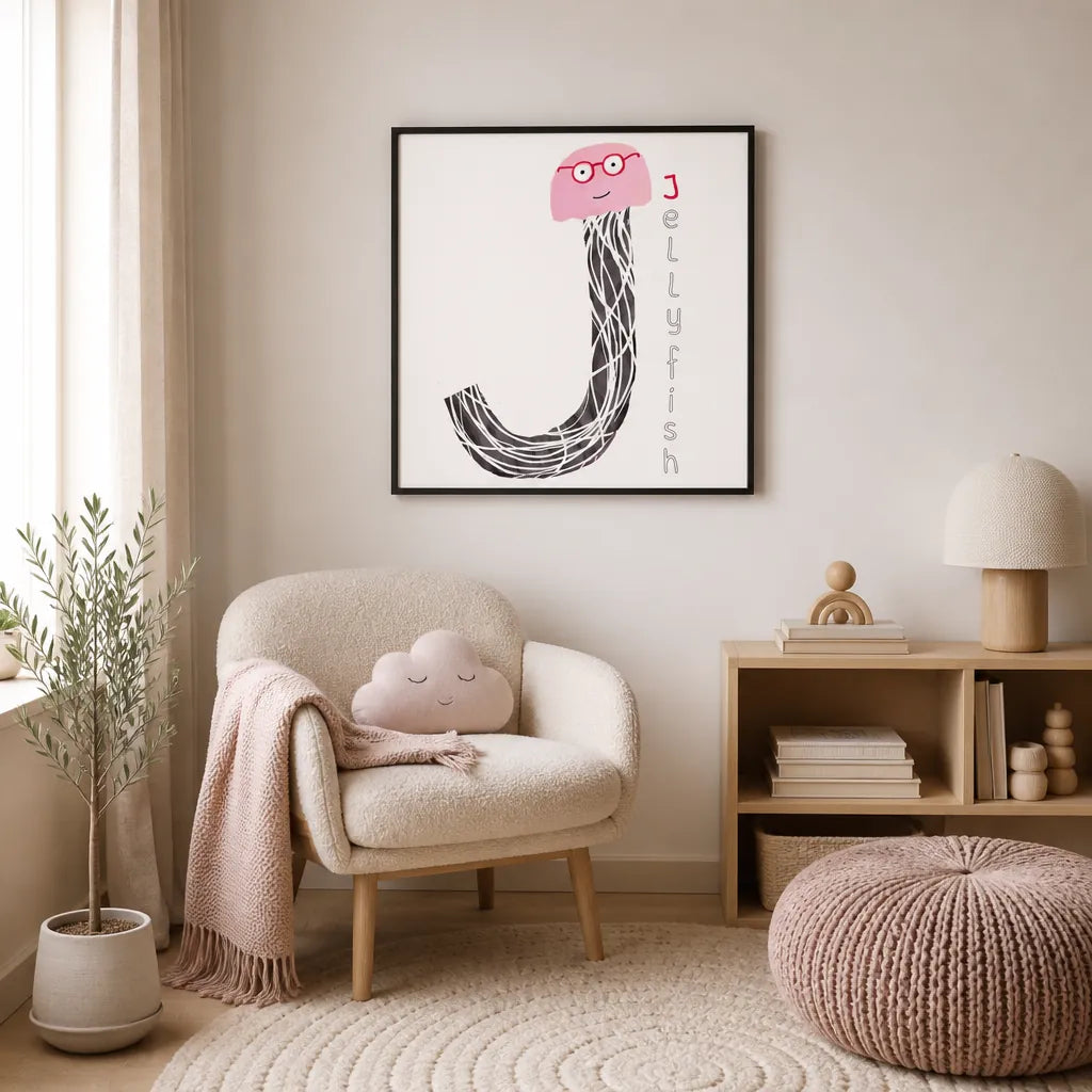 Room mockup featuring Cute Jellyfish Letter J Art Print