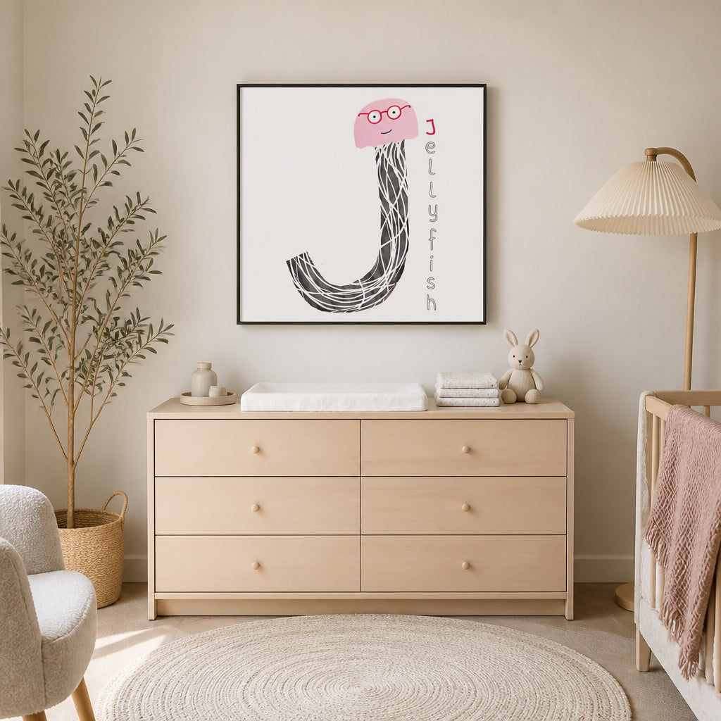 Room mockup featuring Cute Jellyfish Letter J Art Print