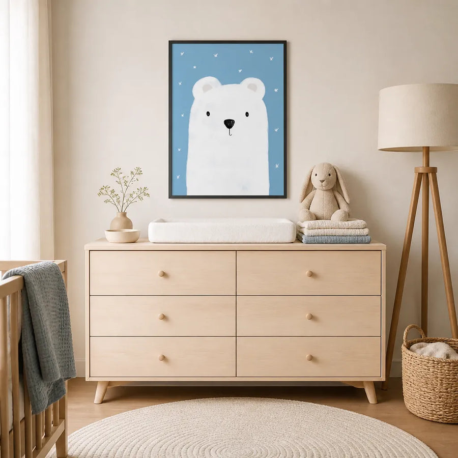Cute Polar Bear Art Print in a room setting