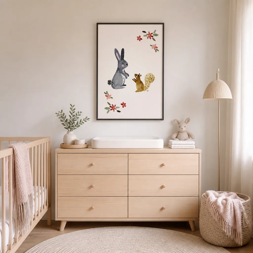Room mockup featuring Cute Woodland Friends Art Print