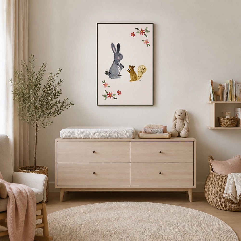Room mockup featuring Cute Woodland Friends Art Print