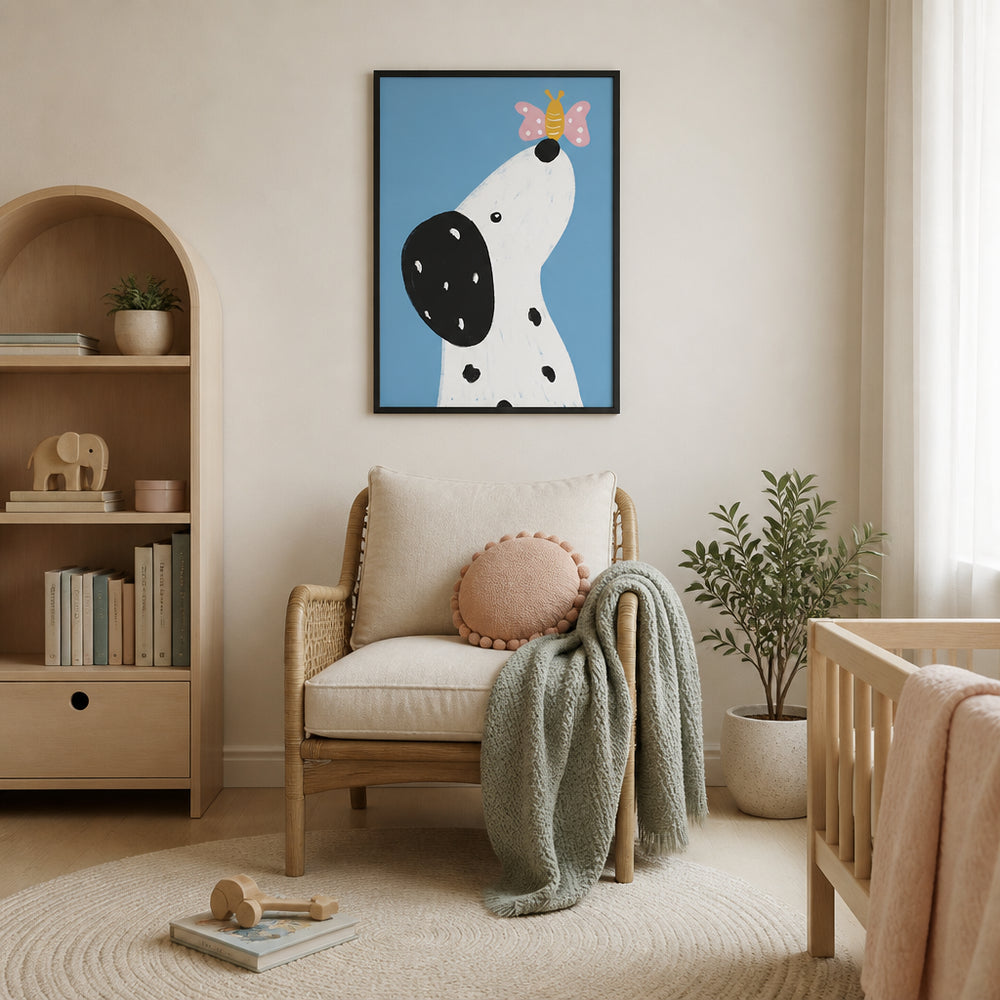 Room mockup featuring Dalmatian with a butterfly Art Print