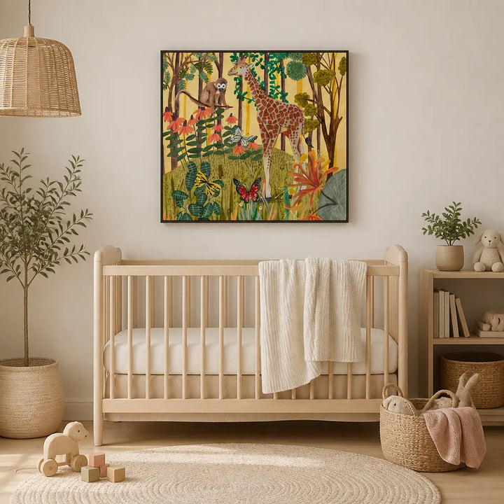 Room mockup featuring Giraffe in nature Art Print