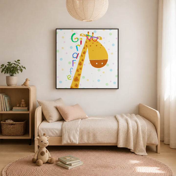 Room mockup featuring Giraffe With Glasses Art Print