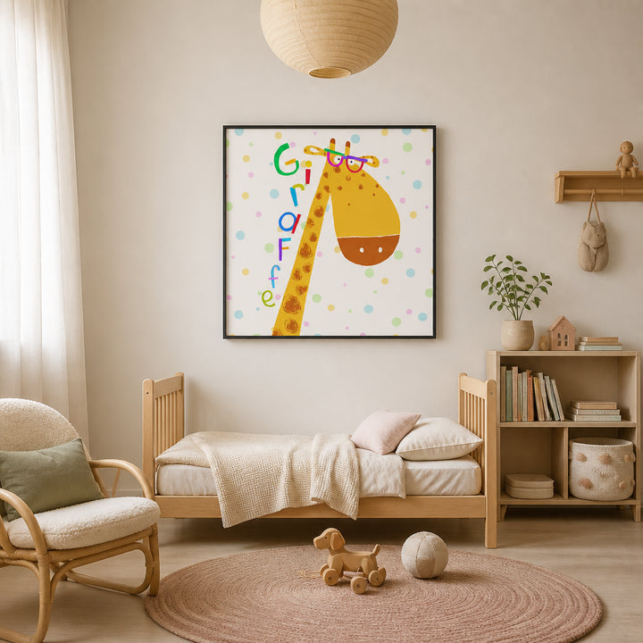 Room mockup featuring Giraffe With Glasses Art Print