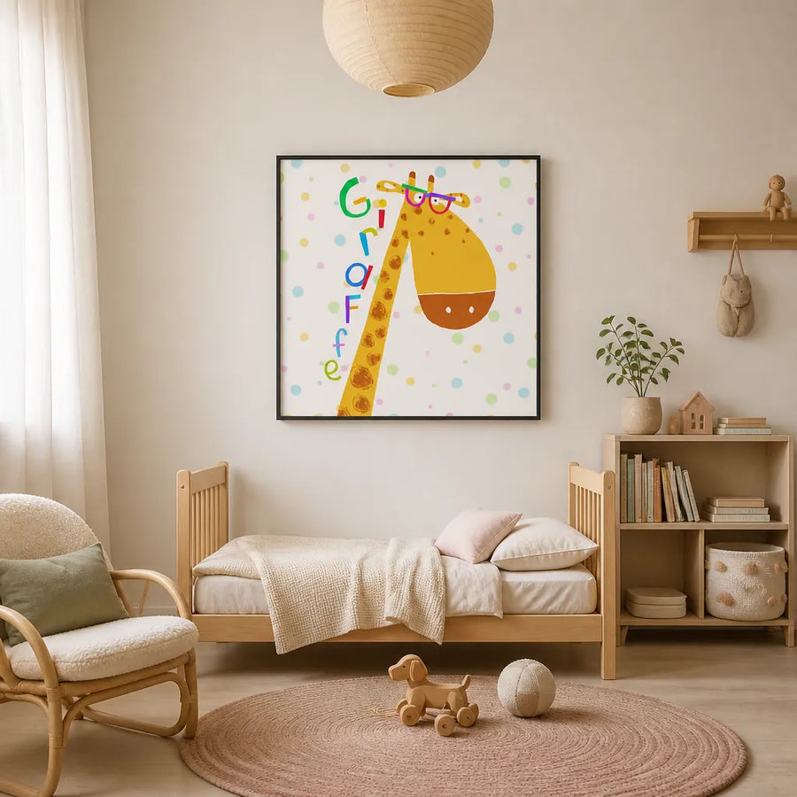 Giraffe With Glasses Art Print in a room setting