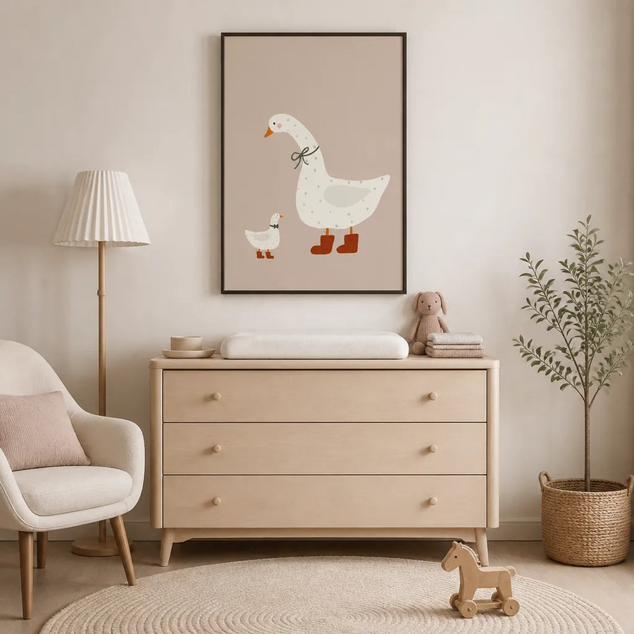Goose and Gosling Art Print in a room setting