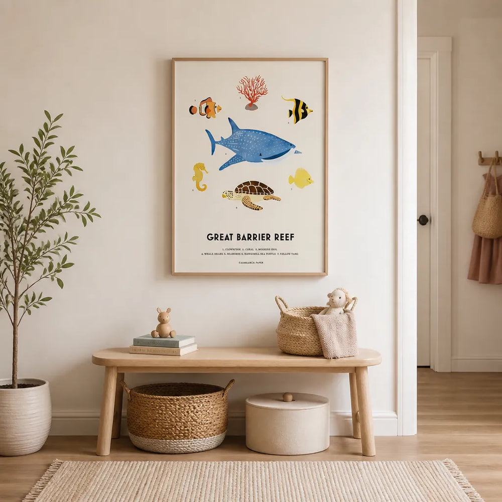 Room mockup featuring Great Barrier Reef Animals Art Print