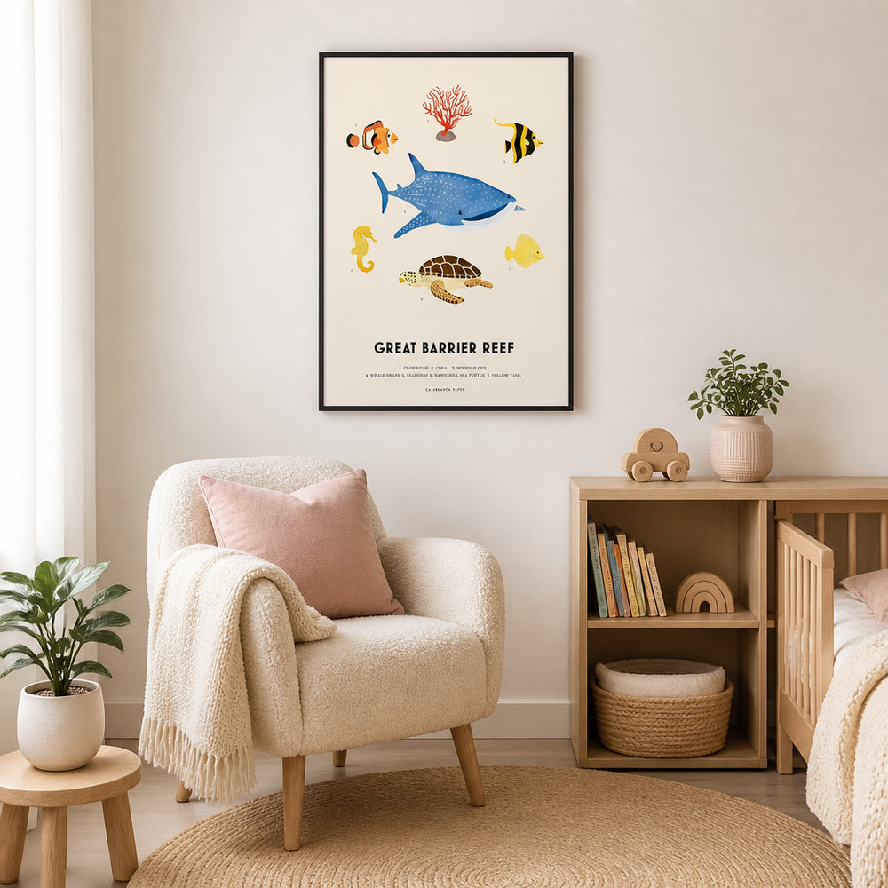 Room mockup featuring Great Barrier Reef Animals Art Print