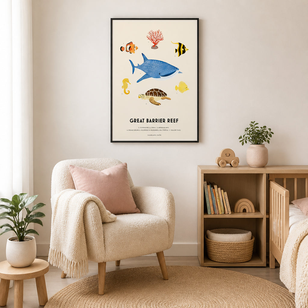 Room mockup featuring Great Barrier Reef Animals Art Print