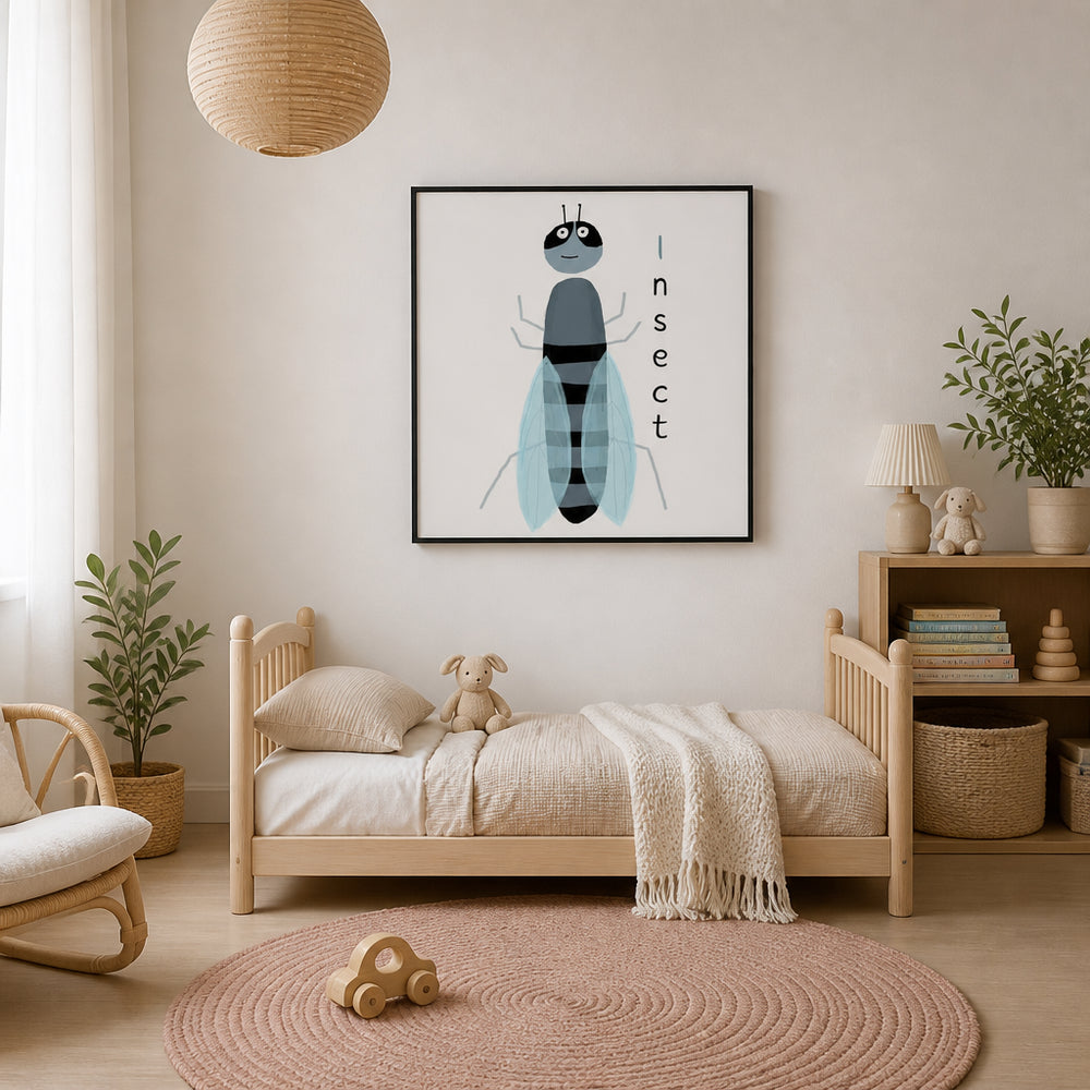 Room mockup featuring Happy Cartoon Insect Art Print