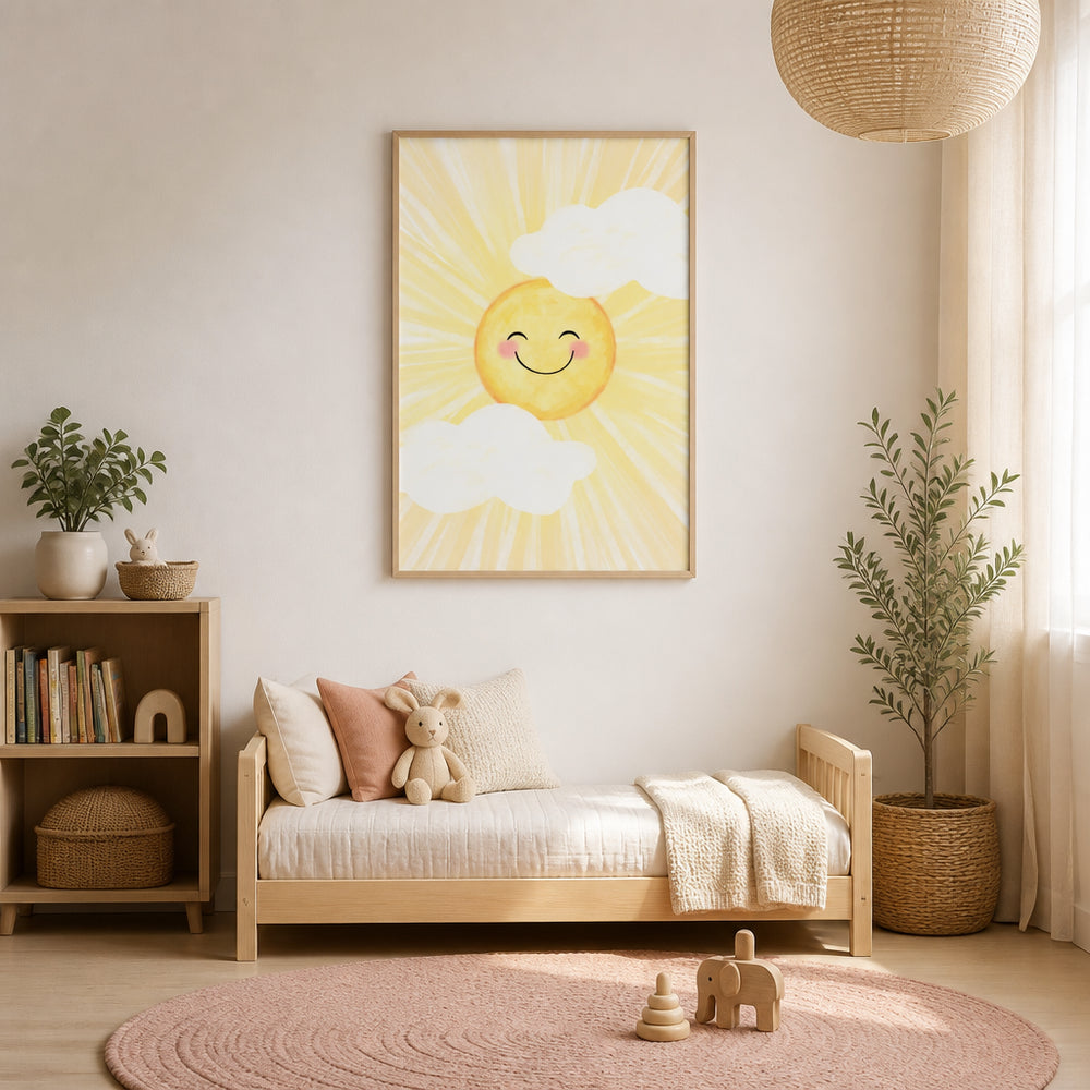 Room mockup featuring Happy Smiling Sun Art Print