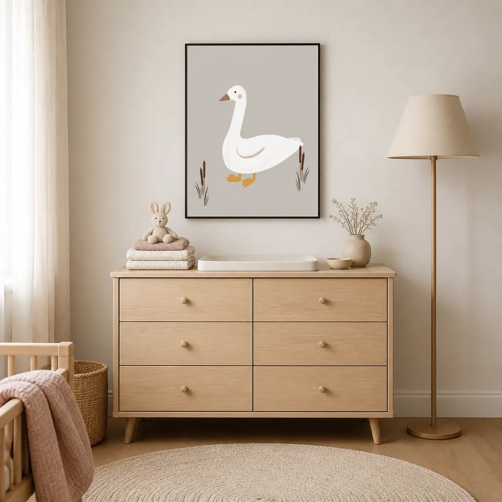 Room mockup featuring Minimalist White Goose Art Print