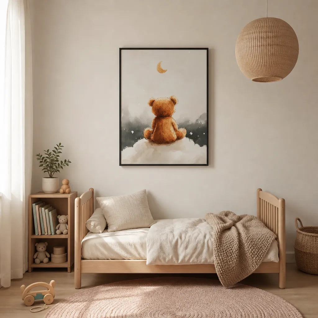 Room mockup featuring Moonlit Bear Dreams Art Print