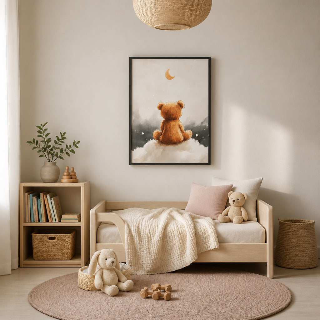 Room mockup featuring Moonlit Bear Dreams Art Print