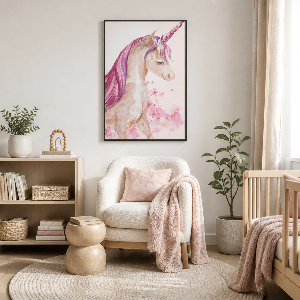 Room mockup featuring Pink Dreamy Unicorn Art Print