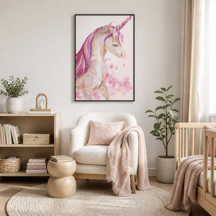 Room mockup featuring Pink Dreamy Unicorn Art Print