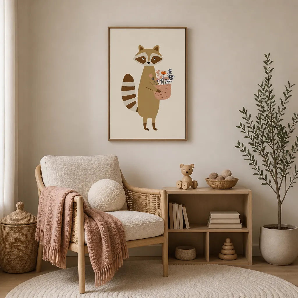 Room mockup featuring Raccoonwithflowers Art Print