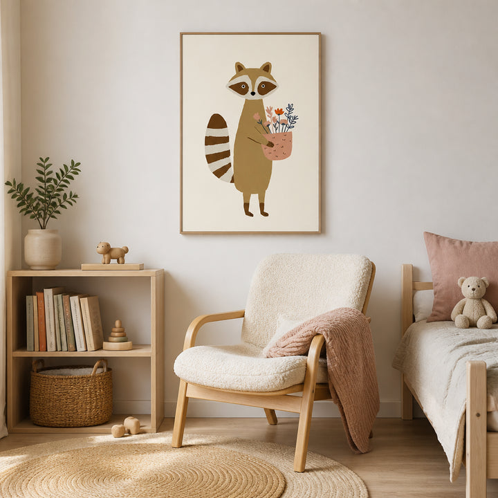 Room mockup featuring Raccoonwithflowers Art Print