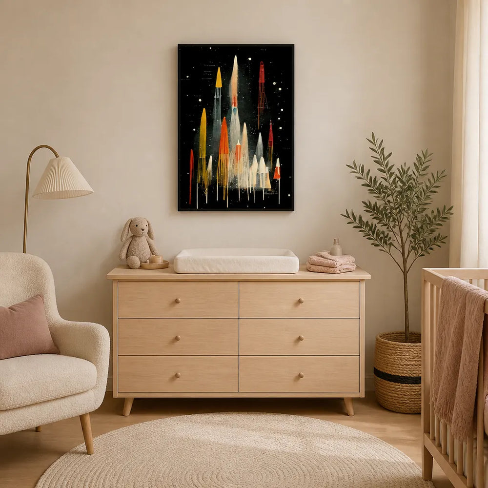 Room mockup featuring Rocket Symphony Art Print