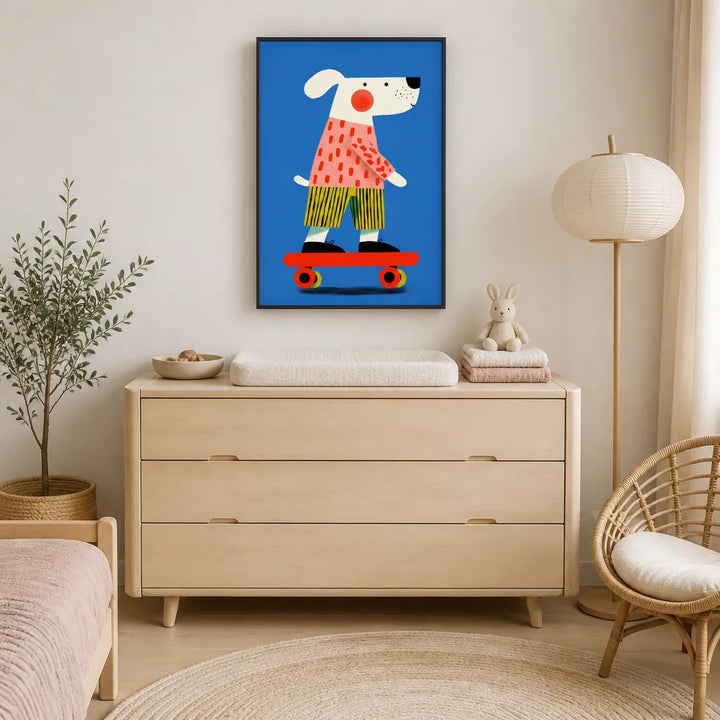 Room mockup featuring Skating dog Art Print