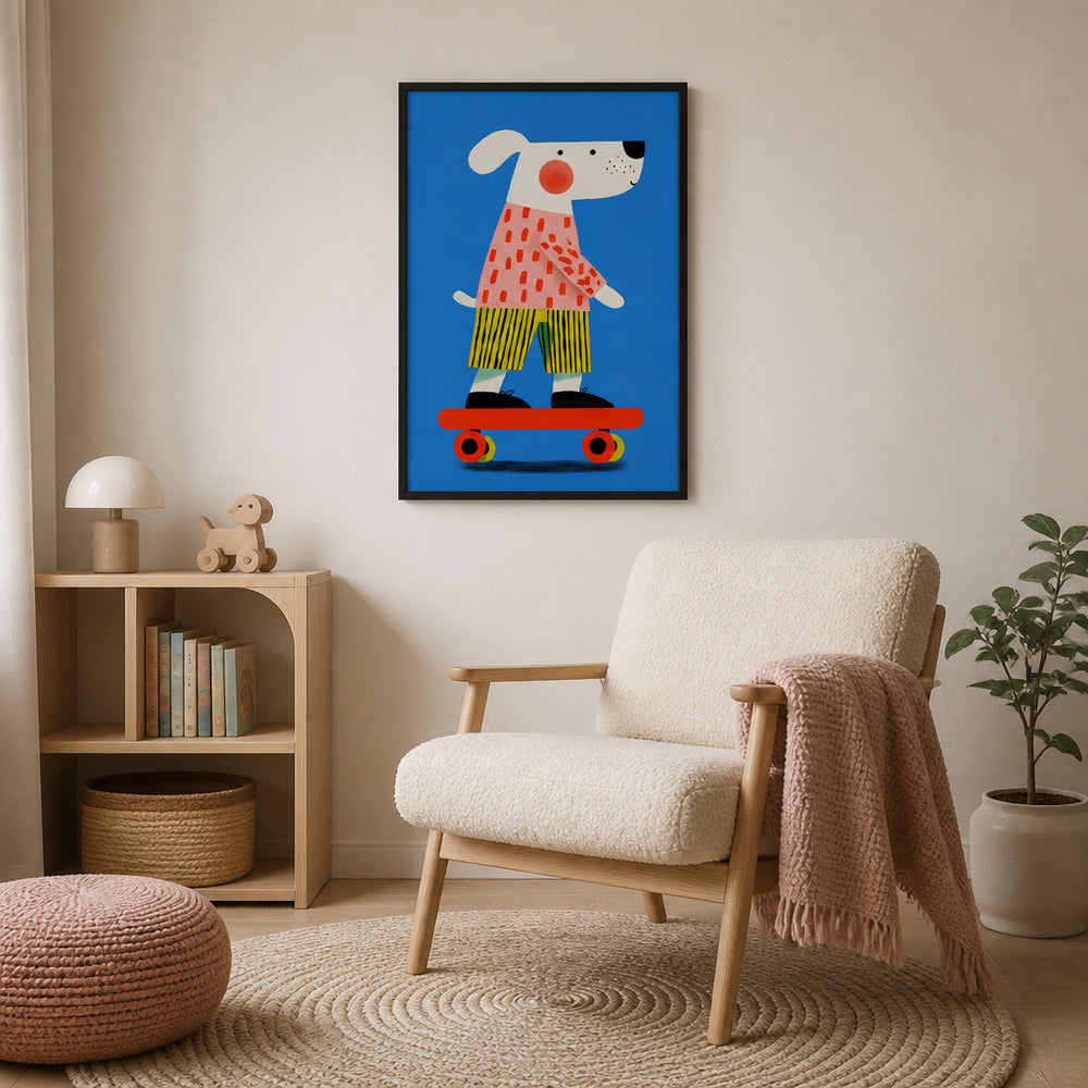 Room mockup featuring Skating dog Art Print