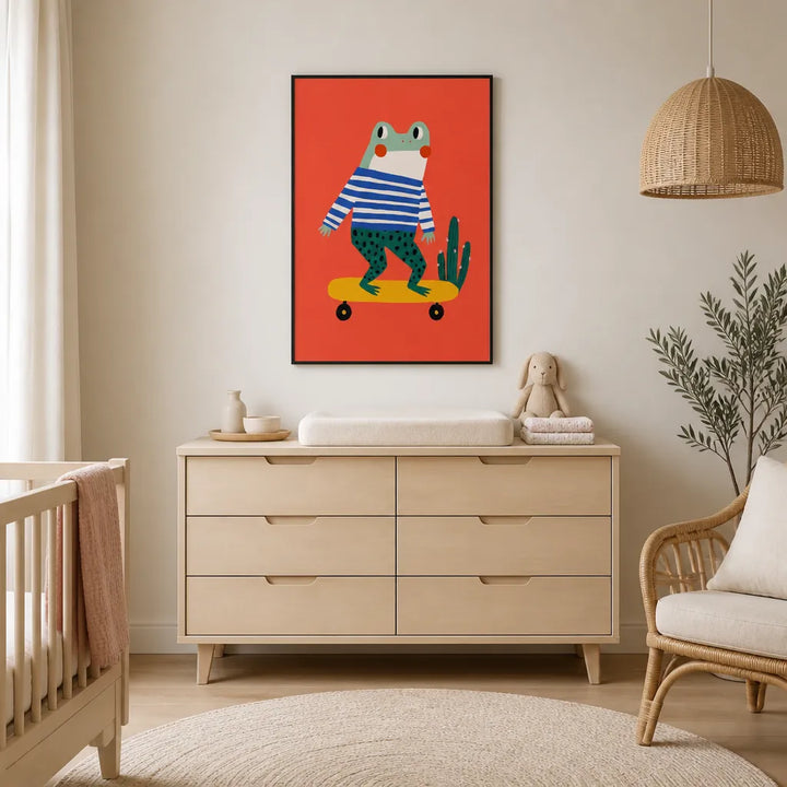 Room mockup featuring Skating frog Art Print
