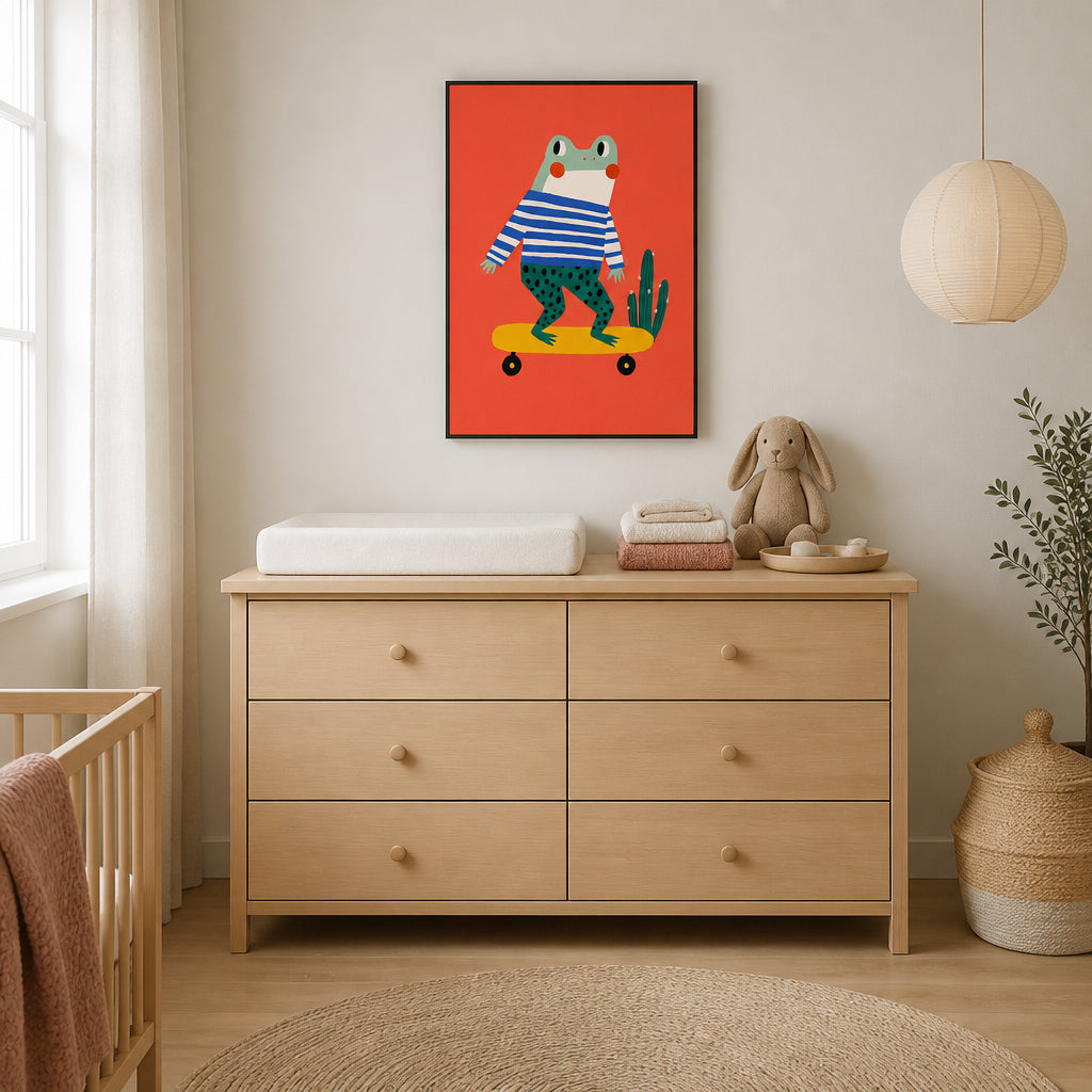 Room mockup featuring Skating frog Art Print