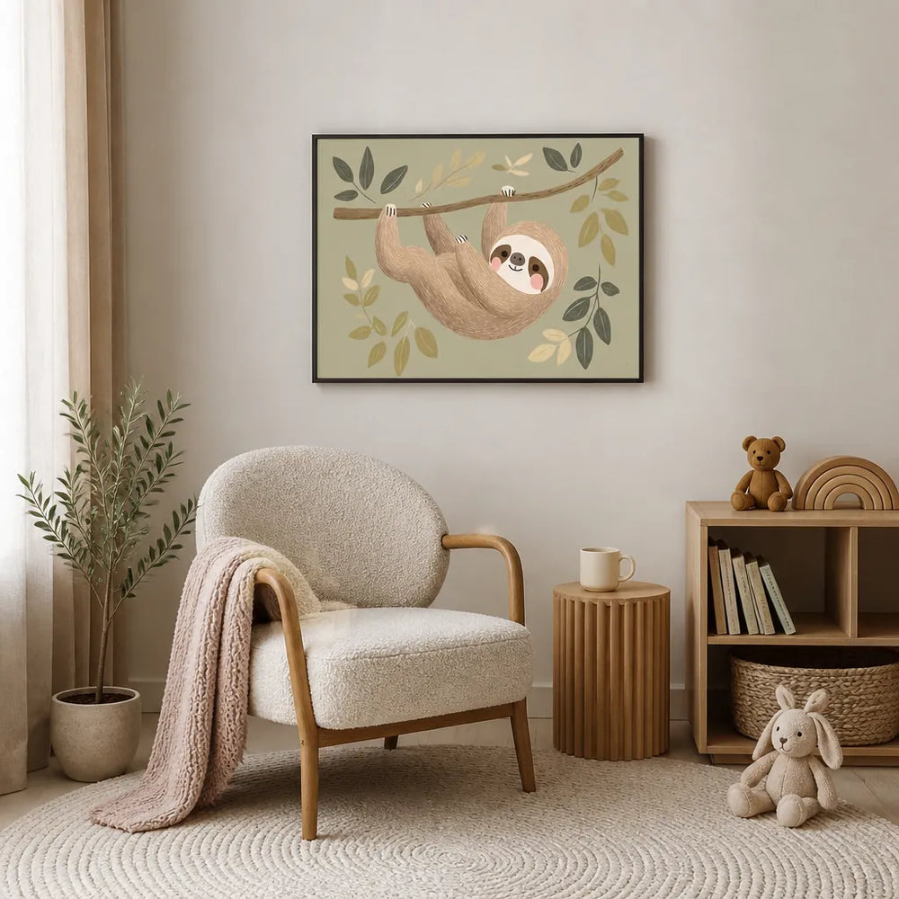 Room mockup featuring Sloth's Gentle Swing Art Print